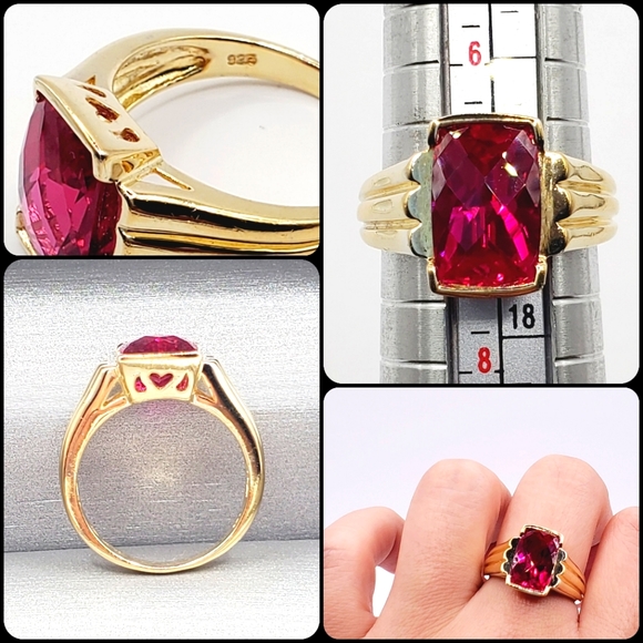 Checkerboard Cut Red Ruby Gold Heart Ring - Picture 2 of 2